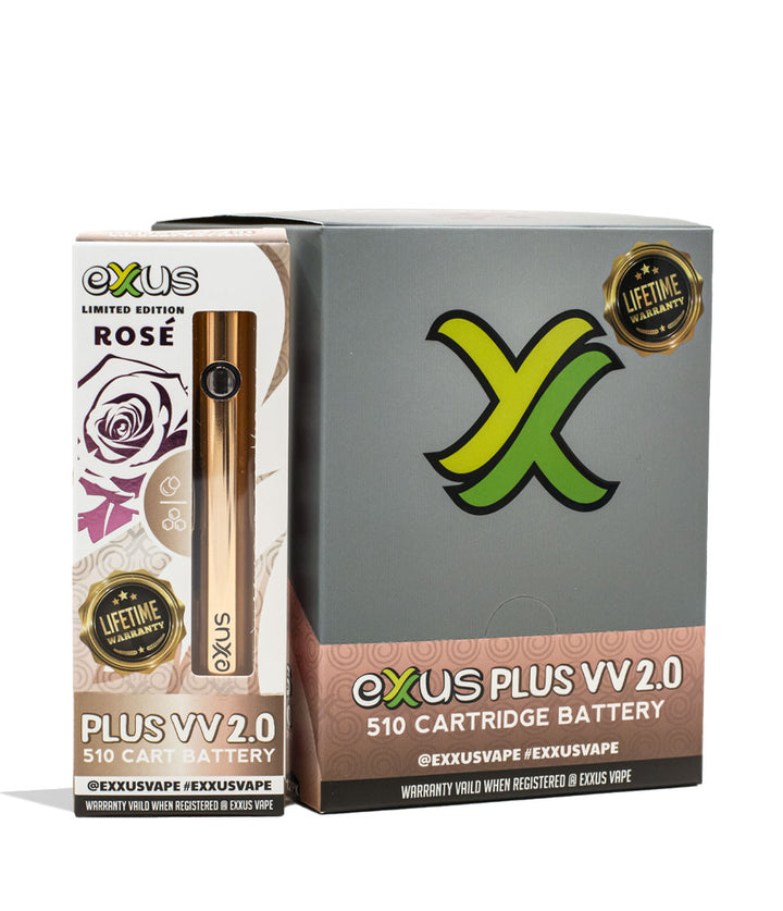 Rose Exxus Vape Plus VV 2.0 Cartridge Vaporizer 12pk Packaging Front View on White Background