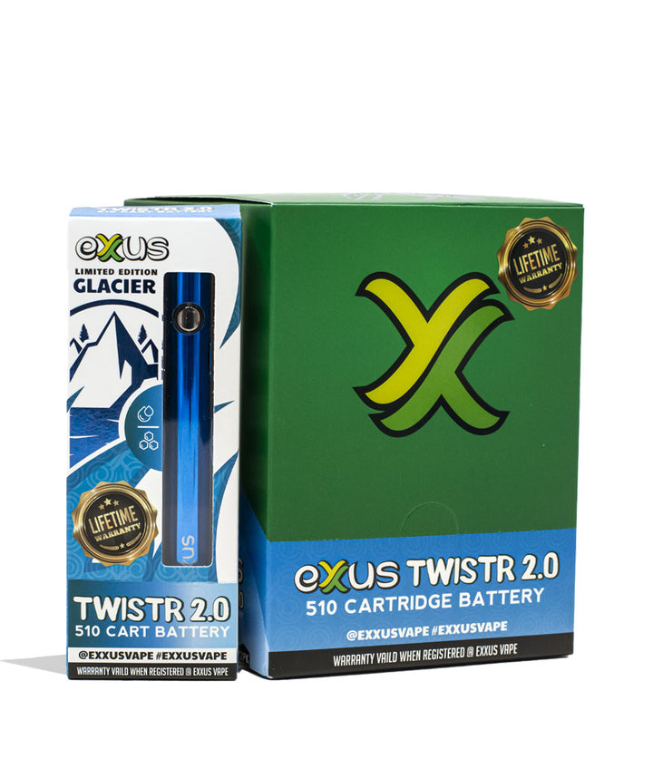 Glacier Exxus Vape Twistr 2.0 Cartridge Vaporizer 12pk Packaging Front View on White Background