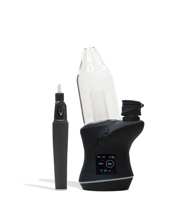 Black Focus V Carta 2 Electronic Dab Rig and Saber Hot Knife Deluxe Kit Front View on White Background