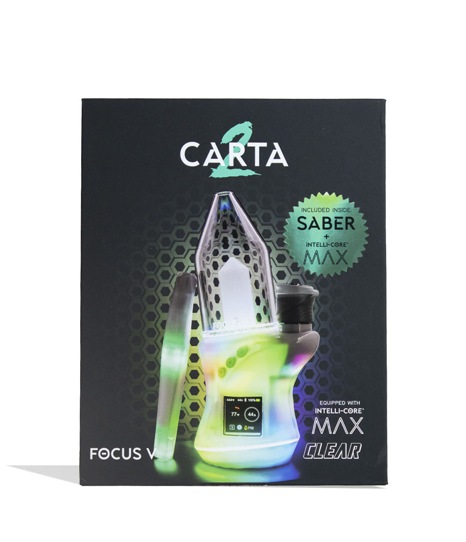 Clear Focus V Carta 2 Electronic Dab Rig and Saber Hot Knife Deluxe Kit Packaging Front View on White Background