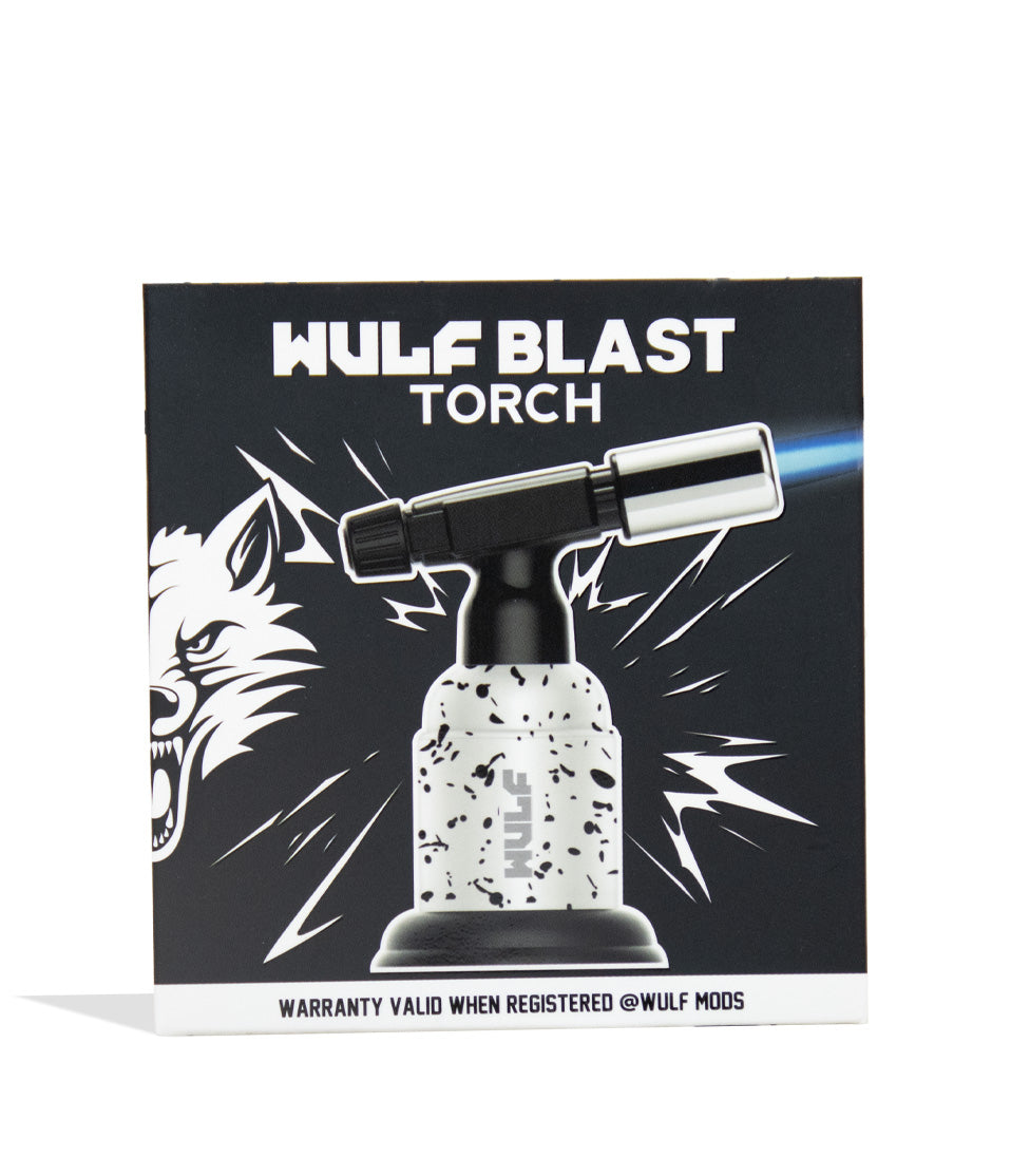 White Black Spatter Wulf Mods Blast Butane Torch packaging on white background