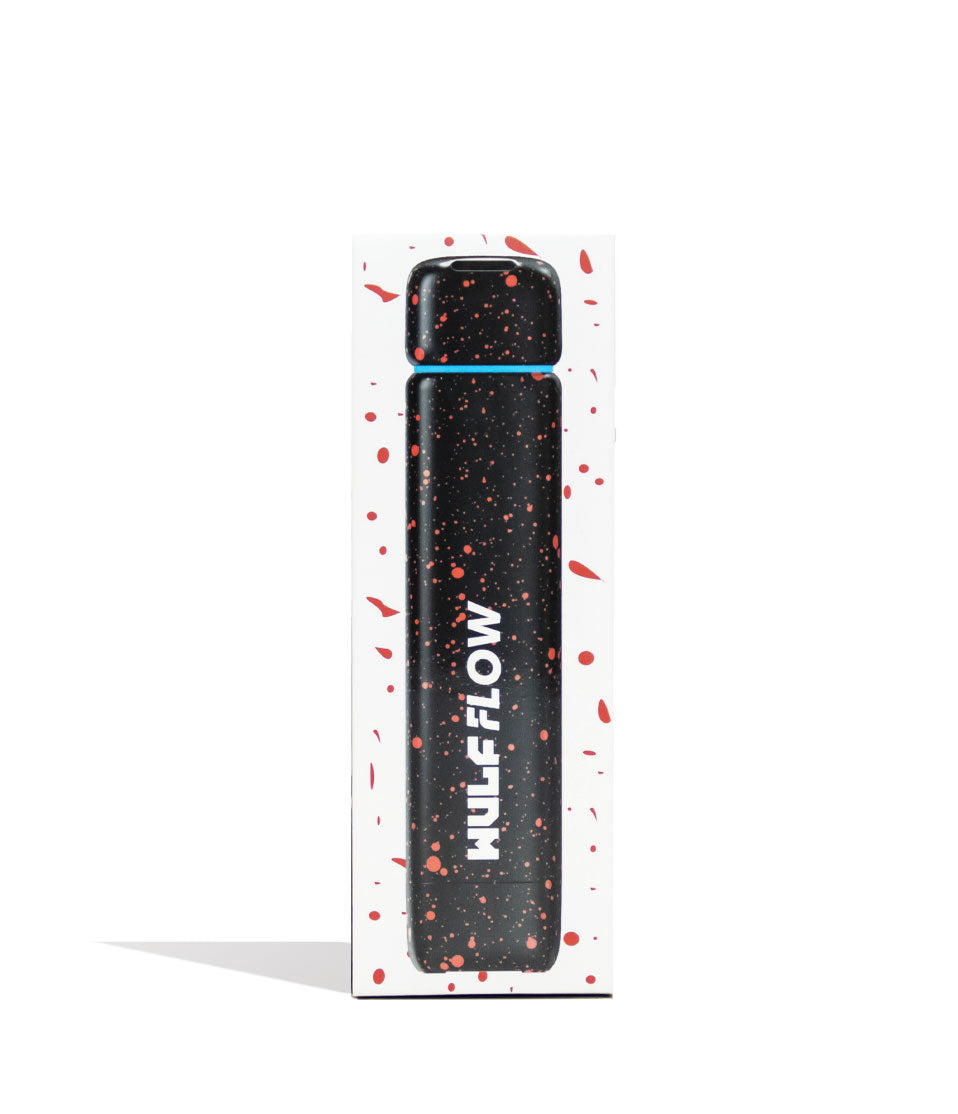 Black Red Spatter Wulf Mods Flow Auto Flow 510 Voltage Battery 10pk Packaging Front View on White Background