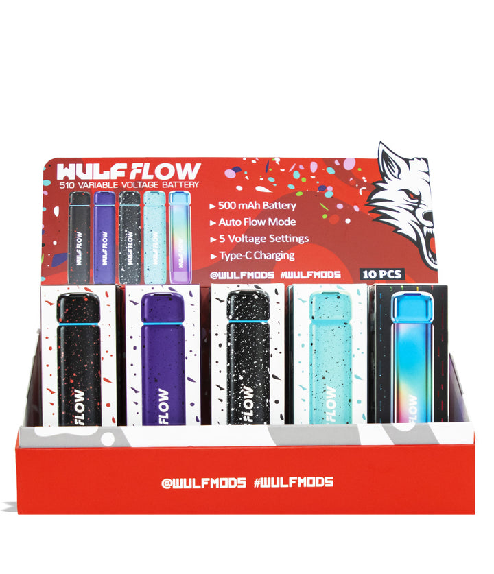 Wulf Mods Flow Auto Flow 510 Voltage Battery 10pk Front View on White Background