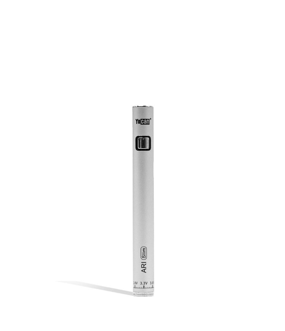 Silver single Yocan ARI SLIM 350mah Cartridge Battery 20pk on white background