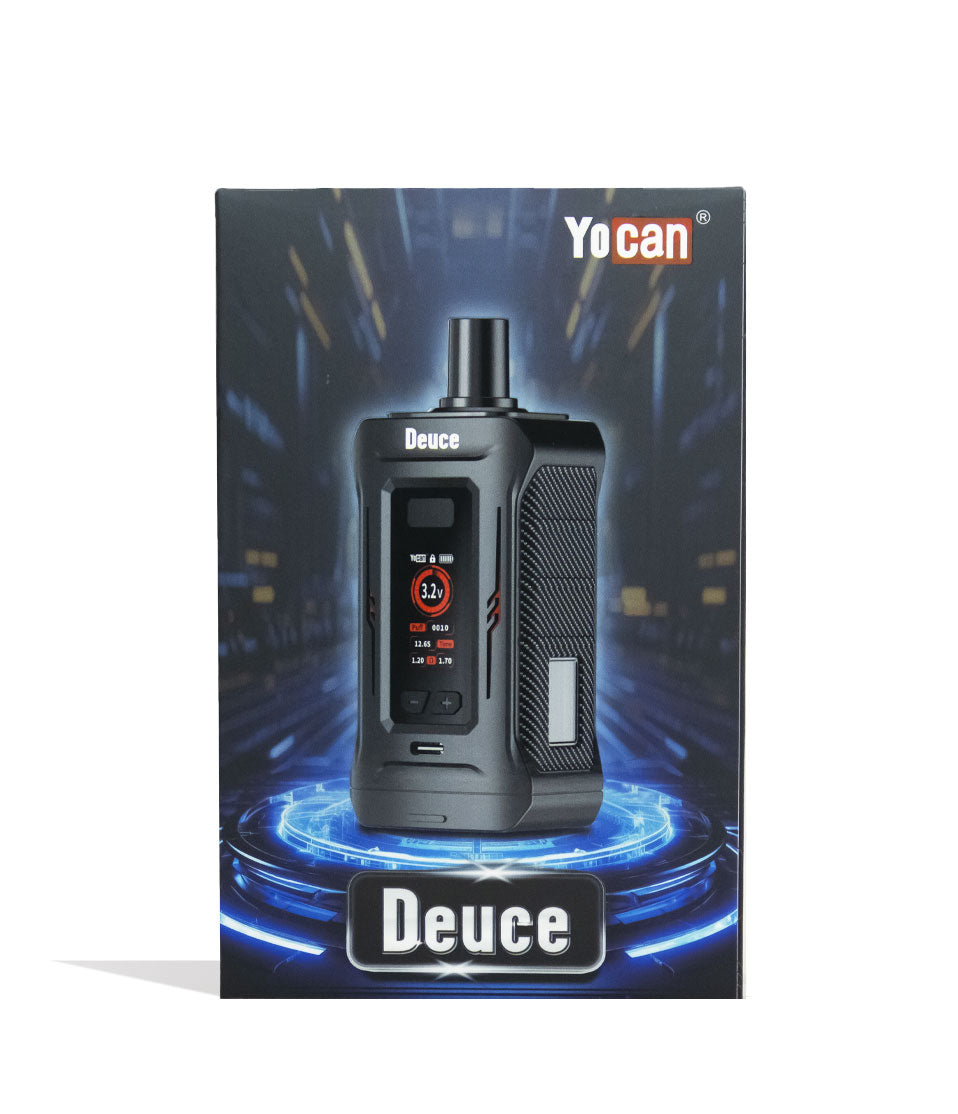 Black Yocan Deuce Dual Cartridge Battery Packaging Front View on White Background