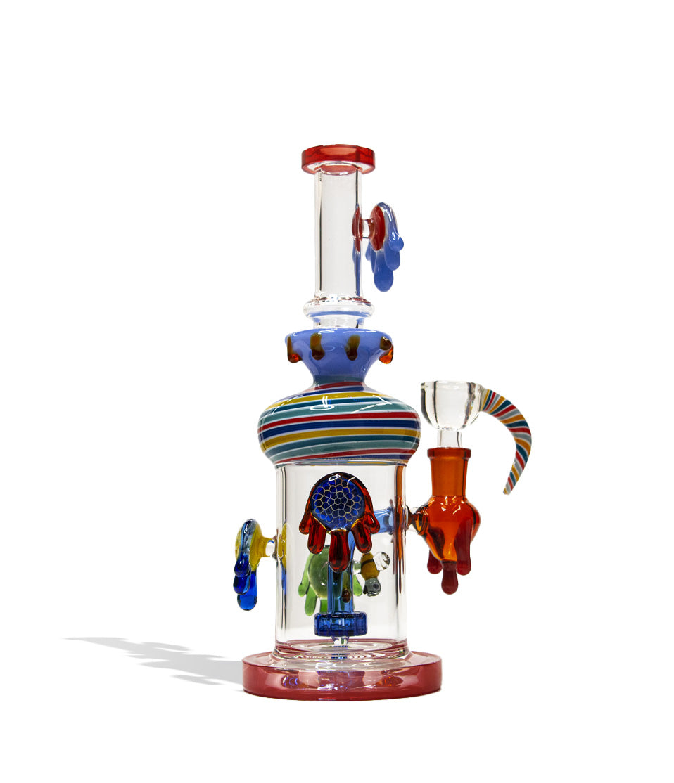 Red 10 Inch Dab Rig With Multi Designed Pearls Front View on White Background