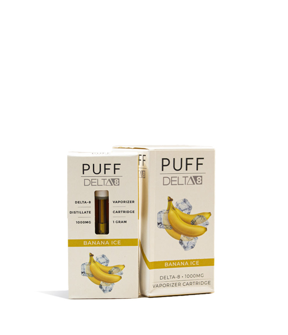 Banana Ice Puff D8 1000mg CBD Cartridge 5pk on white background