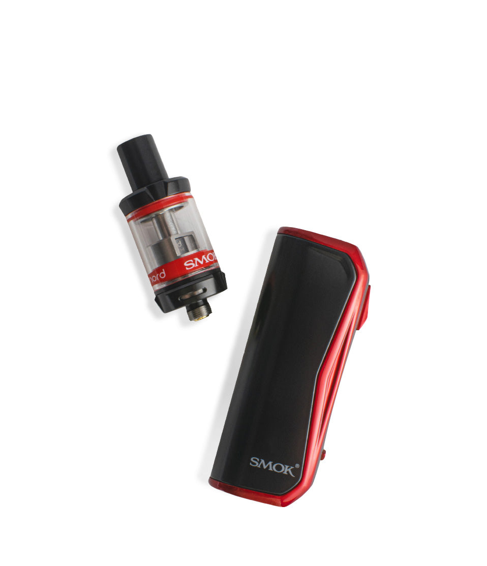 Black Red above view SMOK PRIV N19 30w Starter Kit on white studio background