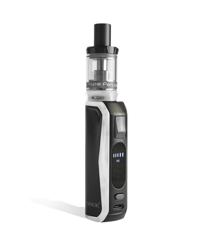 Black Prism Chrome side view with tank on SMOK PRIV N19 30w Starter Kit on white studio background