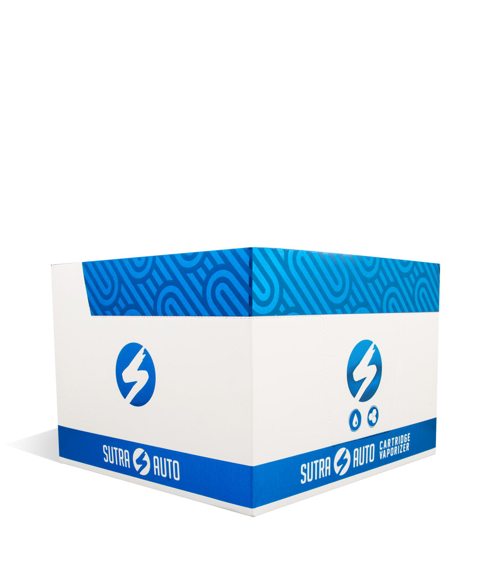 Blue side view Sutra Vape Auto Cartridge Vaporizer 12pk on white background