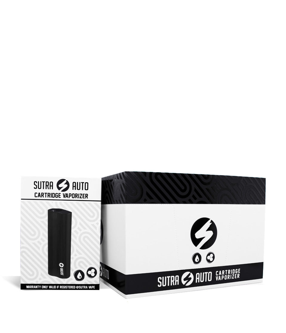 Black w/single pack Sutra Vape Auto Cartridge Vaporizer 12pk on white background