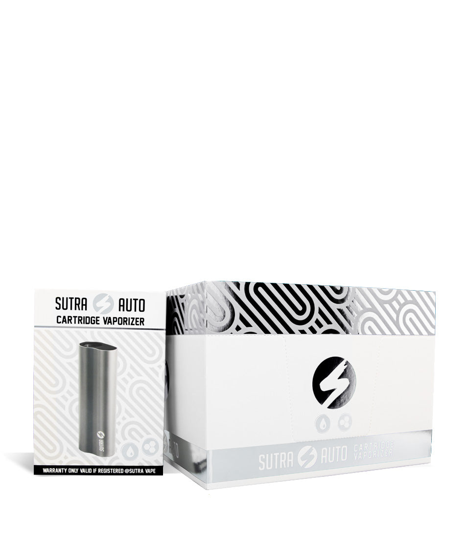 Silver w/single pack Sutra Vape Auto Cartridge Vaporizer 12pk on white background