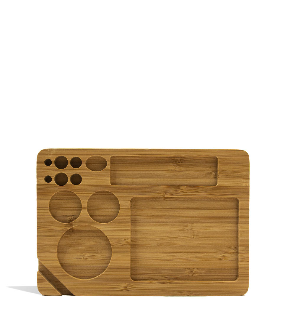 Bamboo Rolling Tray with Accessory Cutouts Front View on White Background