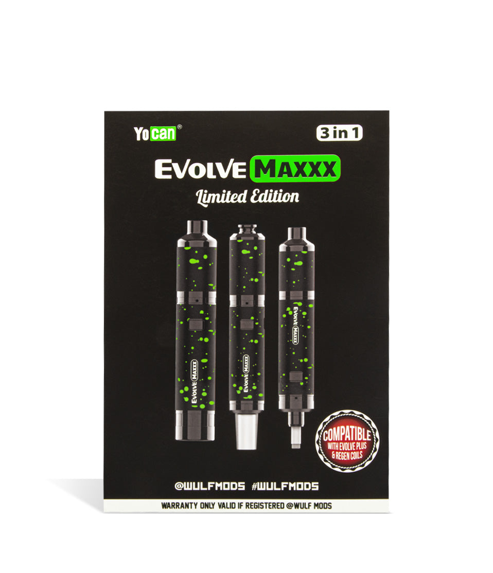 Black Green Spatter Packaging Wulf Mods Evolve Maxxx 3 in 1 Kit on white background