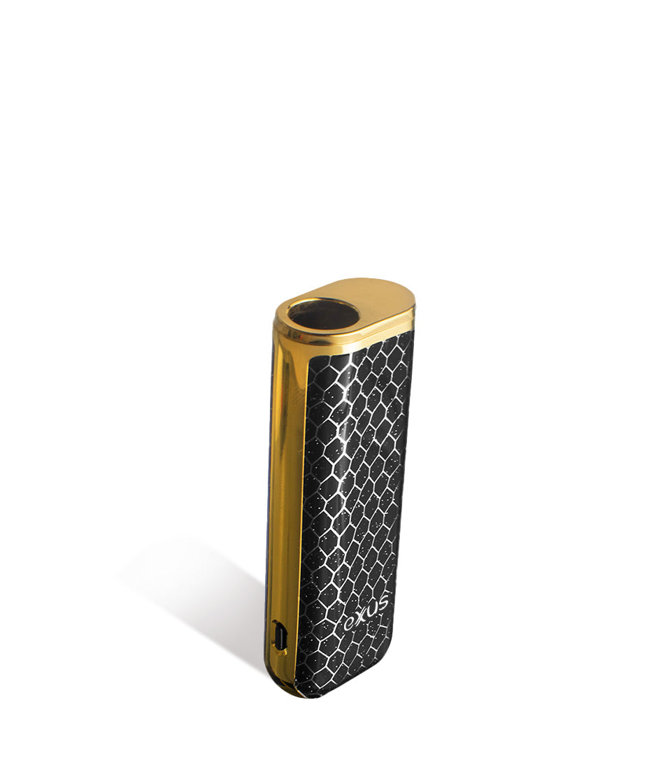 Black Gold Cobra above view Exxus Vape MiNovo Cartridge Vaporizer on white studio background