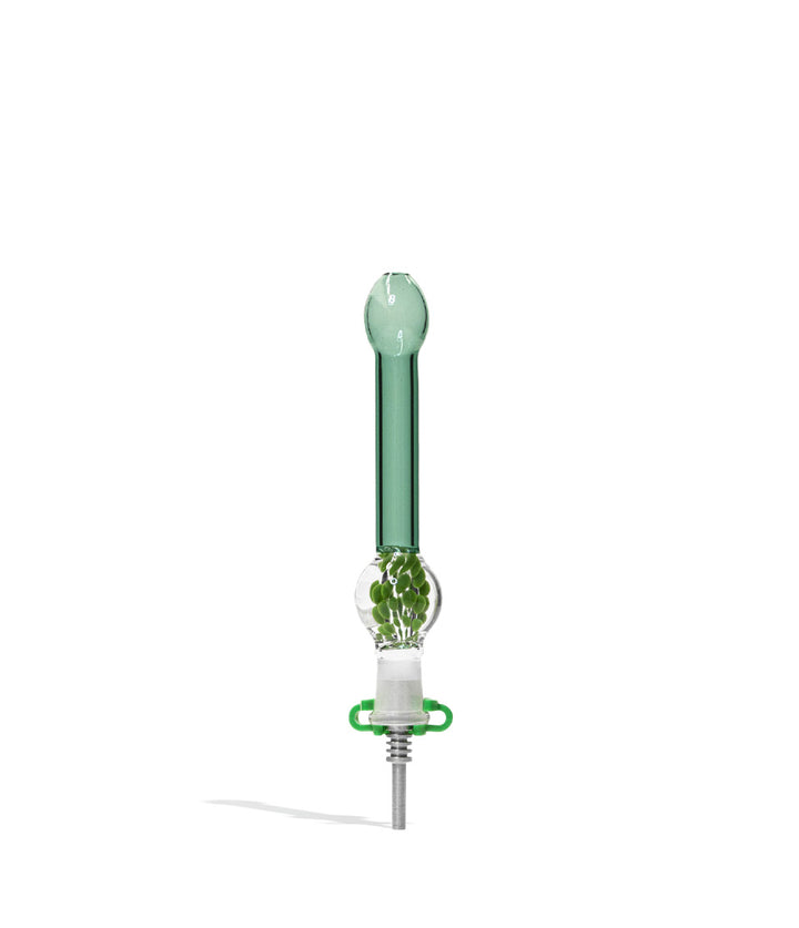 Green Glass Nectar Straw with Marbles and 10mm Tip on white background