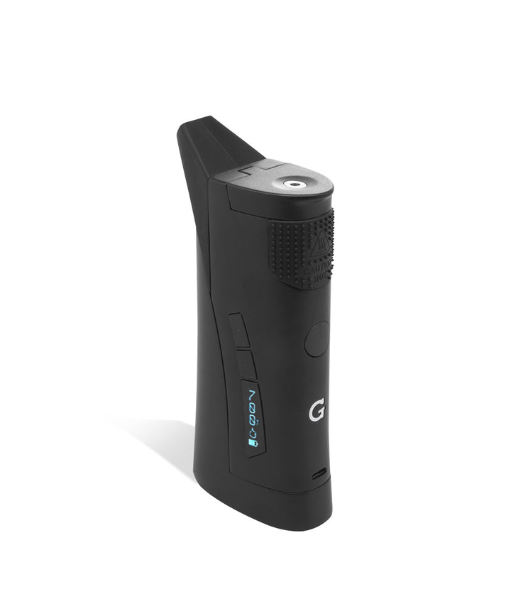 Black front above view G Pen Roam Vaporizer on white studio background