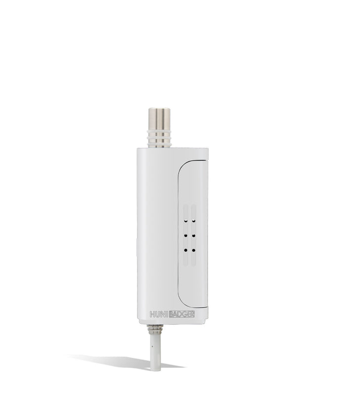 White opened Huni Badger Portable Electronic Vertical Vaporizer on white studio background