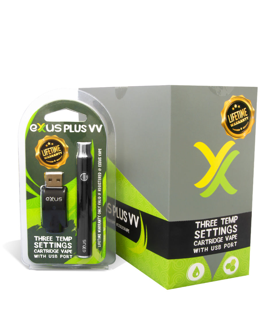 Black w/single pack Exxus Vape Plus VV Cartridge Vaporizer 12pk on white background