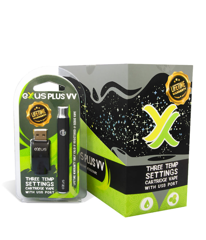 Cosmic Black w/single pack Exxus Vape Plus VV Cartridge Vaporizer 12pk on white background