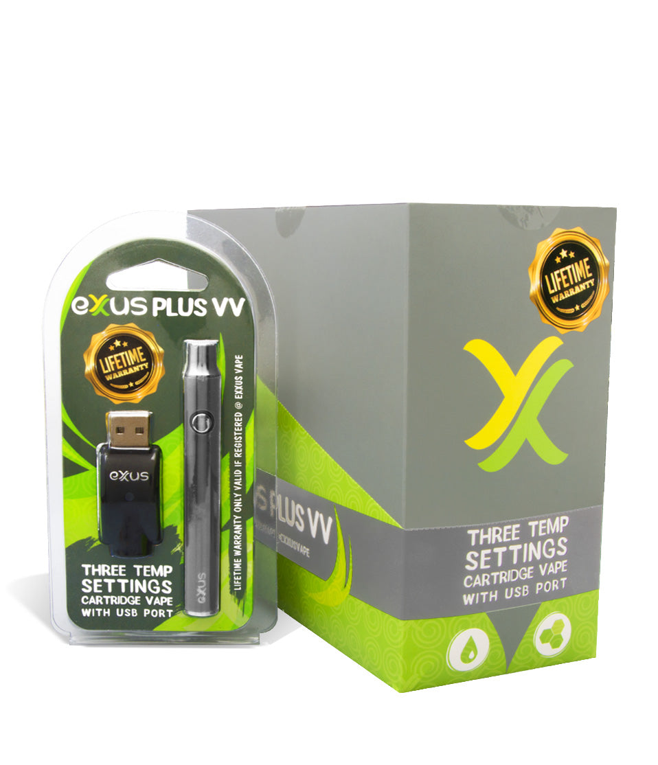 Gunmetal w/single pack Exxus Vape Plus VV Cartridge Vaporizer 12pk on white background