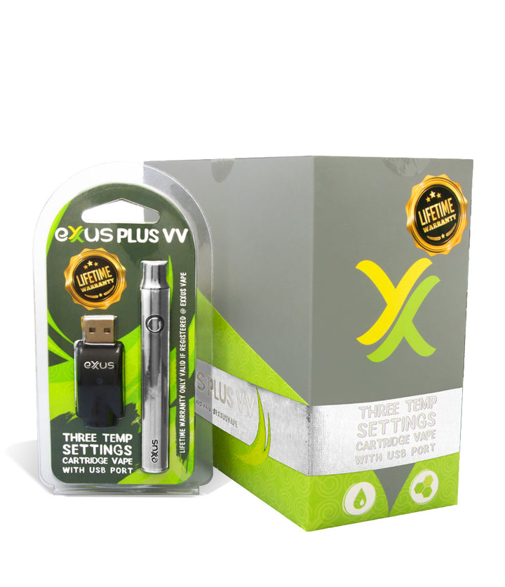 Silver w/single pack Exxus Vape Plus VV Cartridge Vaporizer 12pk on white background