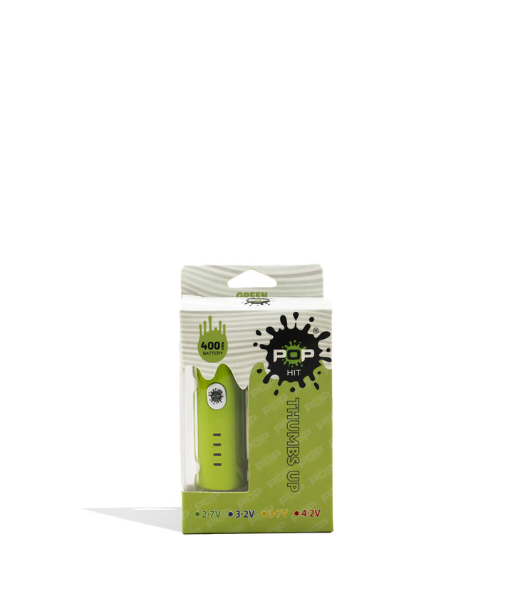 Green POP Hit 400mah VV Cartridge Vaporizer 10pk Packaging Front View on White Background