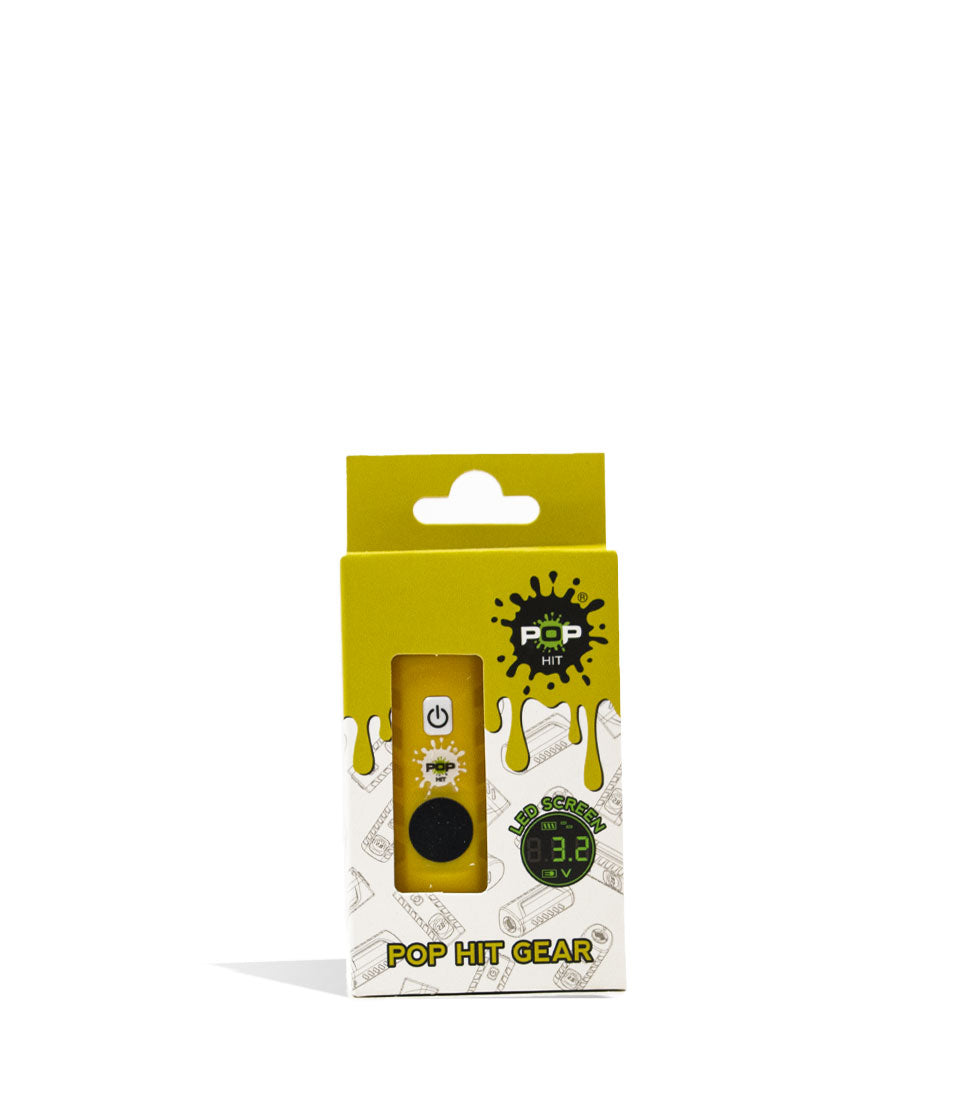 Yellow POP Hit Gear 500mah VV Cartridge Vaporizer 12pk Packaging Front View on White Background