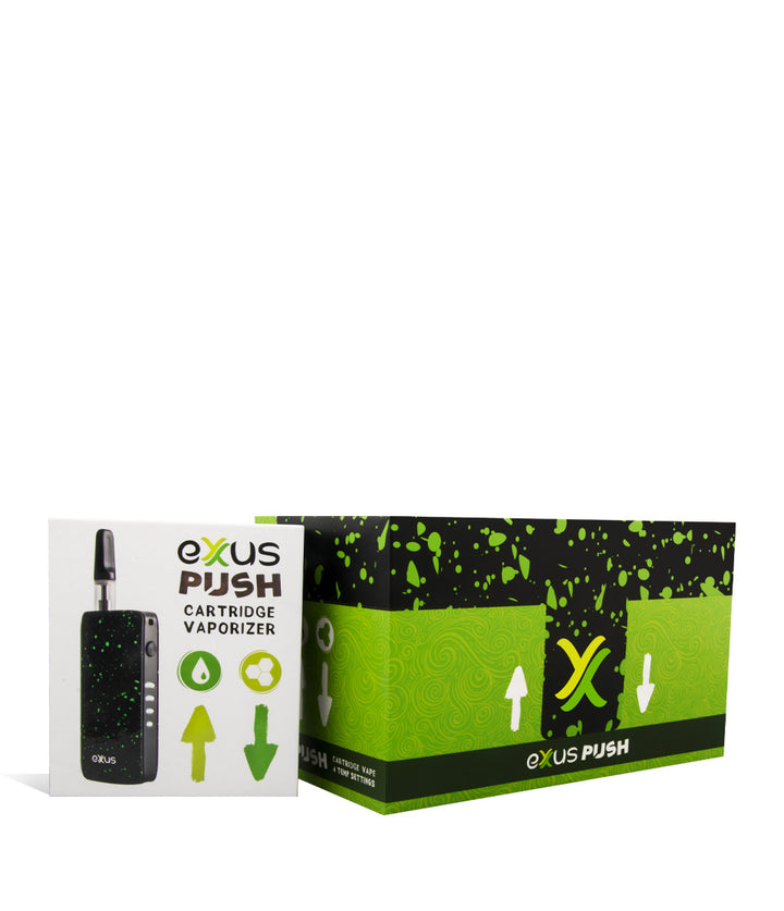 Black Green Spatter w/single pack Exxus Vape Push Cartridge Vaporizer 12pk on white background