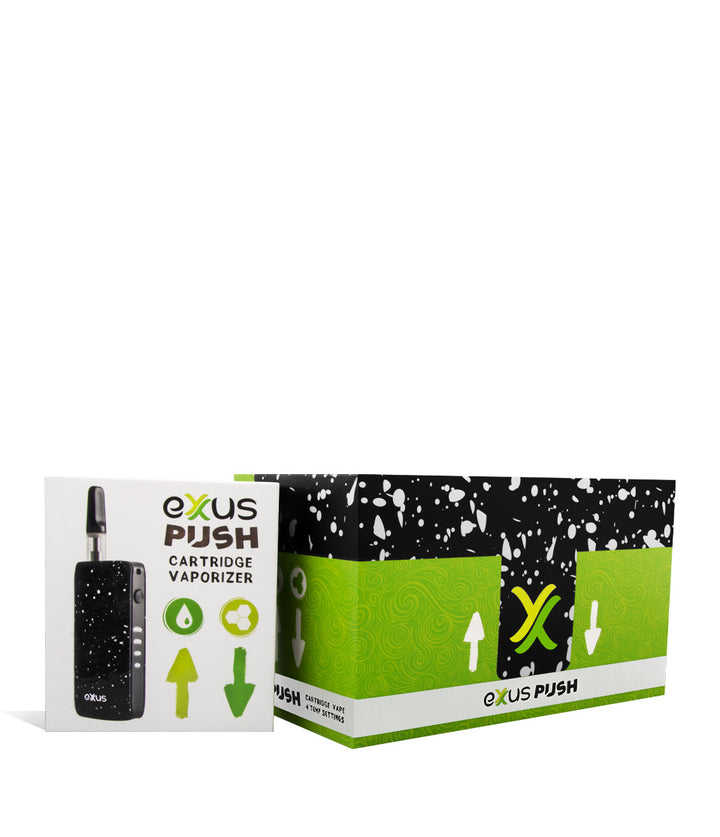 Black White Spatter w/single pack Exxus Vape Push Cartridge Vaporizer 12pk on white background