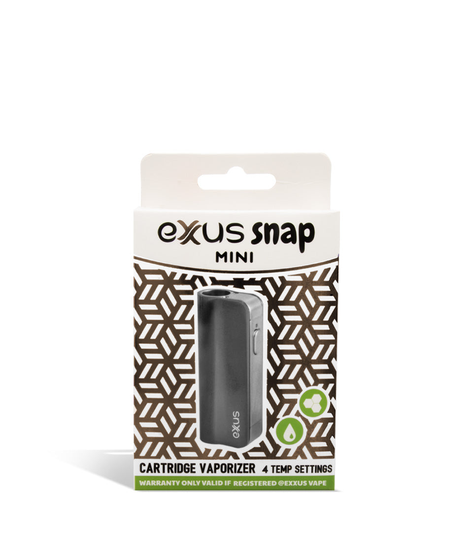 Gunmetal Tech packaging Exxus Vape Snap VV Mini Cartridge Vaporizer on white studio background