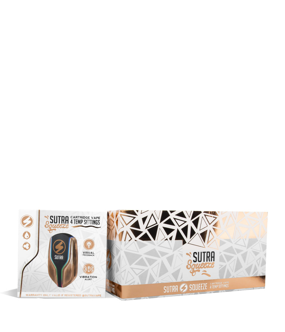 Bronze w/single pack Sutra Vape Squeeze Cartridge Vaporizer 6pk on white background