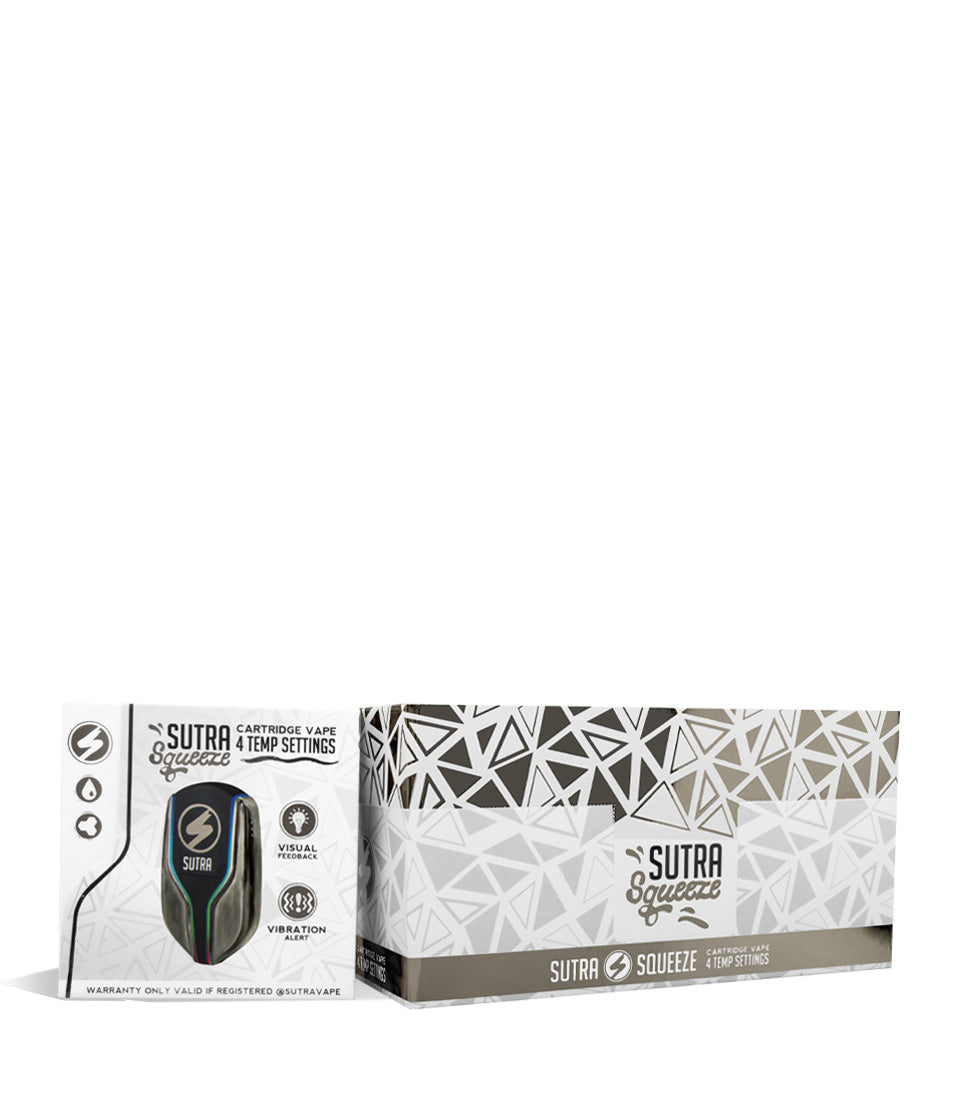 Gunmetal w/single pack Sutra Vape Squeeze Cartridge Vaporizer 6pk on white background