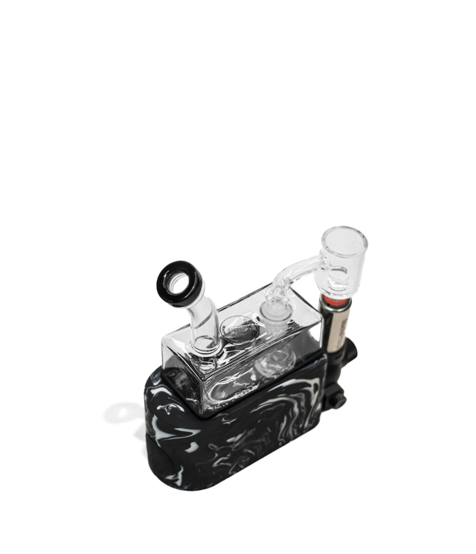 Black White angled Stache Rio Portable Dab Rig on white studio background