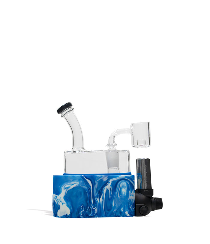 Blue White Stache Rio Portable Dab Rig on white studio background