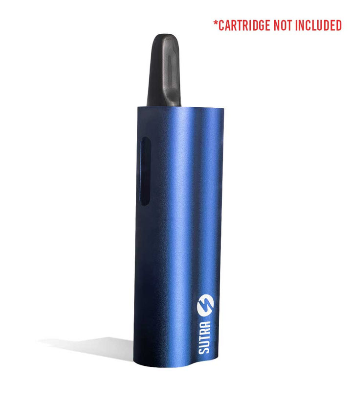 Blue side view w/cartridge Sutra Vape Auto Cartridge Vaporizer on white background