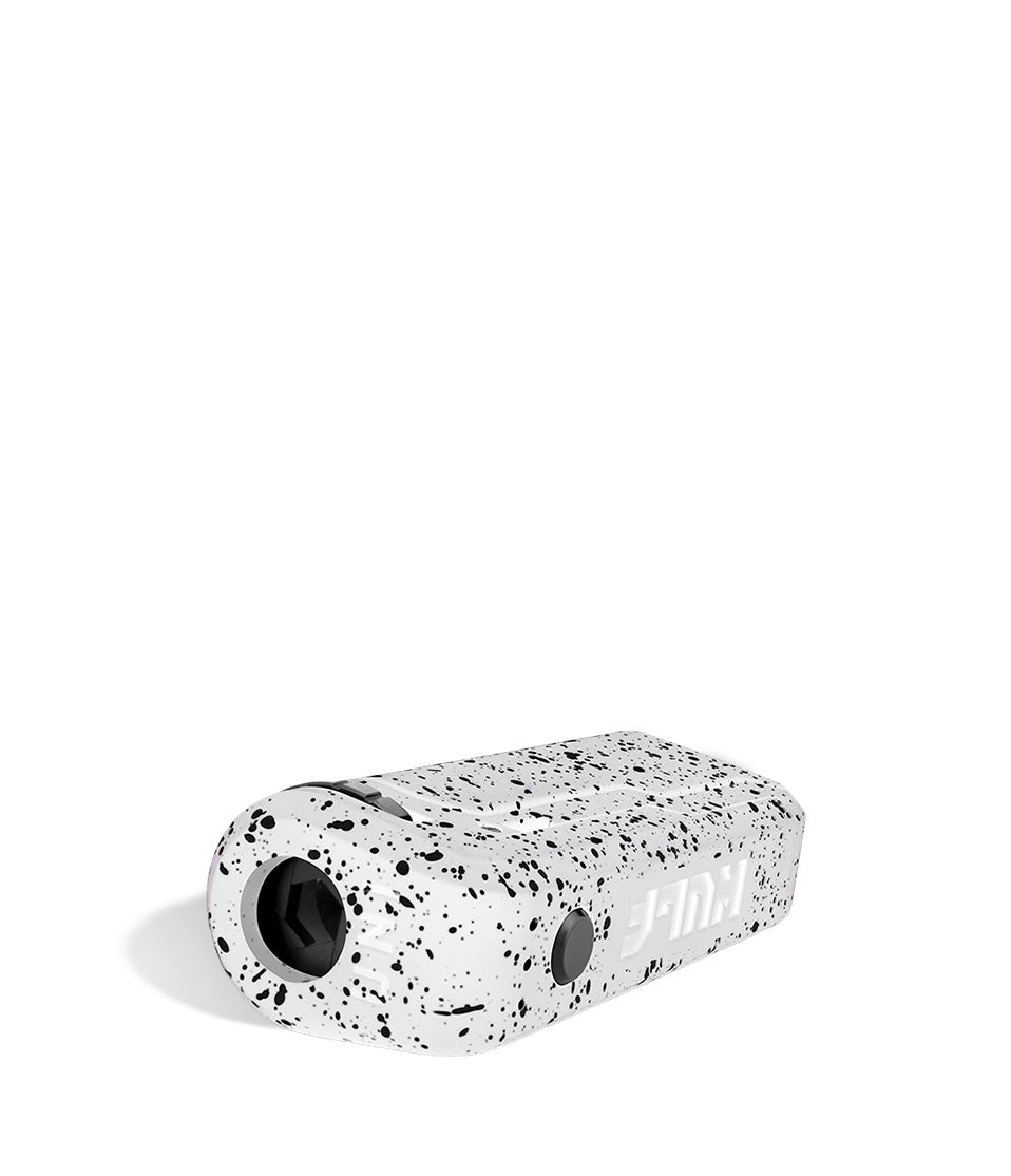 White Black Spatter down view Wulf Mods UNI Adjustable Cartridge Vaporizer on white studio background