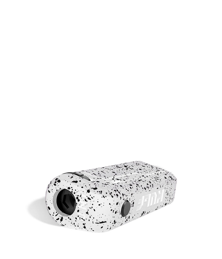 White Black Spatter down view Wulf Mods UNI Adjustable Cartridge Vaporizer on white studio background