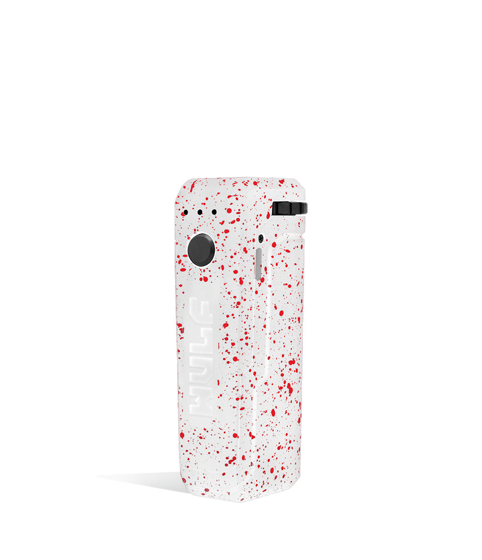 White Red Spatter left side view Wulf Mods UNI Adjustable Cartridge Vaporizer on white studio background